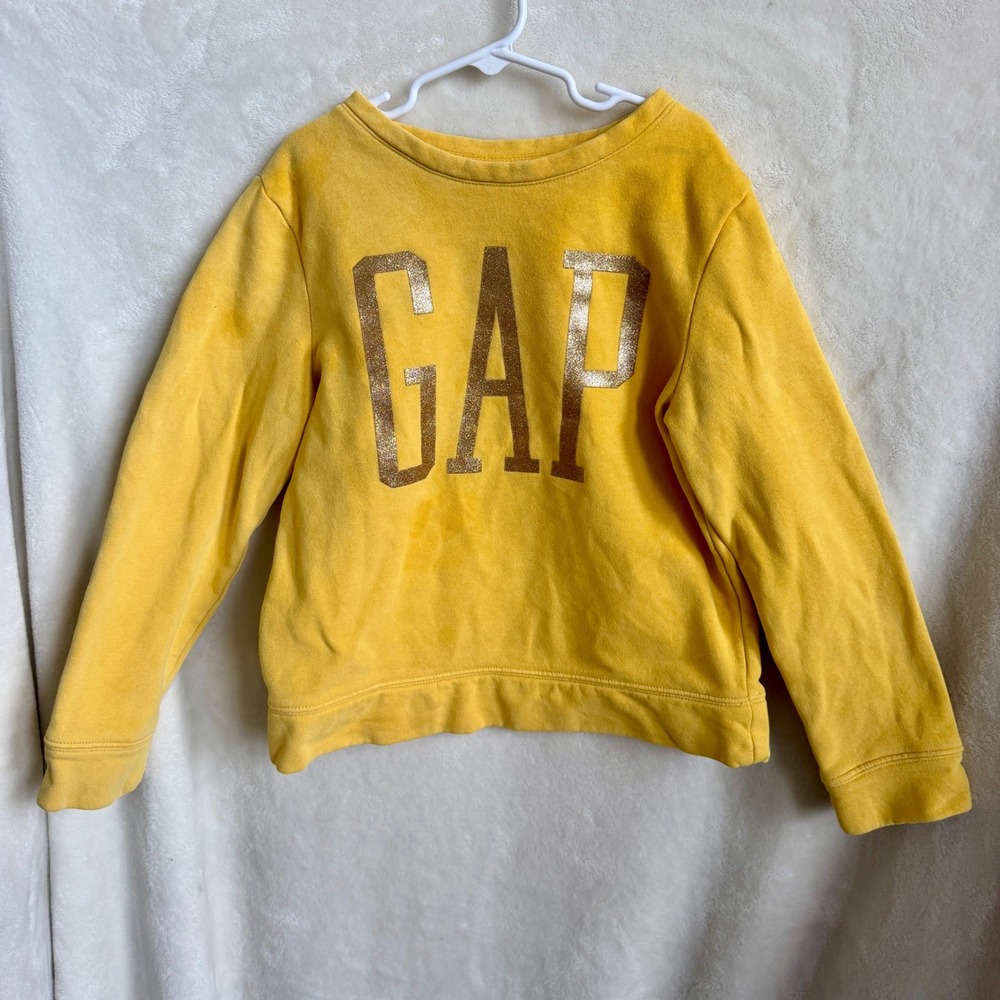 GAP Kids Yellow Glitter Logo Crewneck Sweatshirt Girls Size L 10 Cotton Blend
